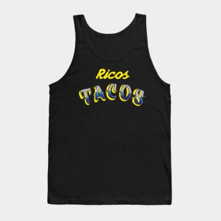 Ricos tacos authentic mexican food blue font calligraphy banner taquería rótulo Tank Top